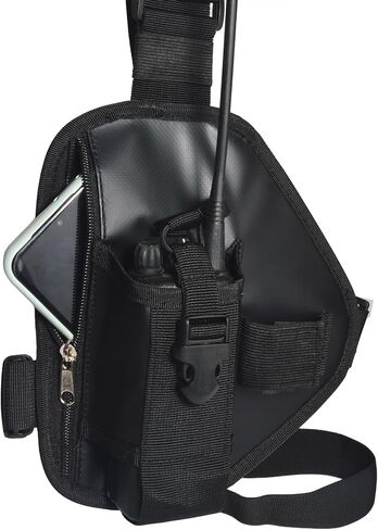 UAYESOK Universal Tactical Chest Rig Radio Pouch Holder, Walkie Talkie Shoulder Harness with Tool Pocket for Hunting, Hiking, Firefighter, Police, Search and Rescue(Black) in Saudi Arabia