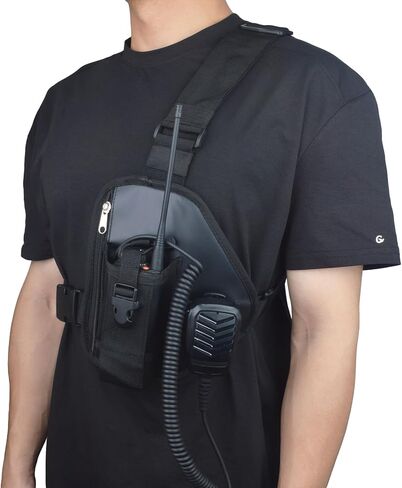 UAYESOK Universal Tactical Chest Rig Radio Pouch Holder, Walkie Talkie Shoulder Harness with Tool Pocket for Hunting, Hiking, Firefighter, Police, Search and Rescue(Black) in Saudi Arabia