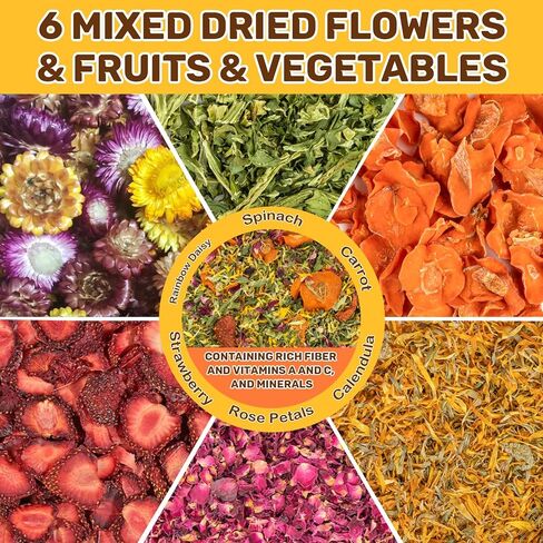 Sukh Arbbit Natural Botanical Treats - 160g غينيا خنزير يعالج صحية تجميد مختلط مختلط مجفف ، زهور وهامستر الفاكهة للأرنب ، خنزير غينيا ، الهامستر ، شينشيلا ، جيربيل in Saudi Arabia