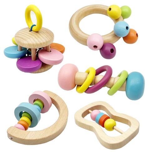 Wooden Baby Rattle, Organic Colorful Baby Rattles Set, Toddler Hand Wooden Rattles Toy Set for Infant Grasping, Sensory Development, Gift for Baby Boys Girls in Saudi Arabia