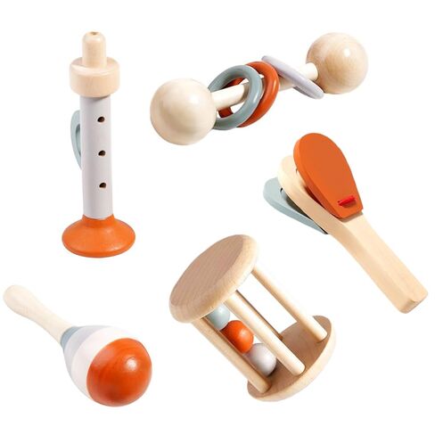 Wooden Baby Rattle, Organic Colorful Baby Rattles Set, Toddler Hand Wooden Rattles Toy Set for Infant Grasping, Sensory Development, Gift for Baby Boys Girls in Saudi Arabia