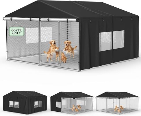 COSHNIBI Outdoor Dog Kennel Cover, Heavy Duty Waterproof Large Dog Cage Cover, Windproof UV Resistant, Fits for 8'Dx4'Wx6'H Dog Cages, Black in Saudi Arabia