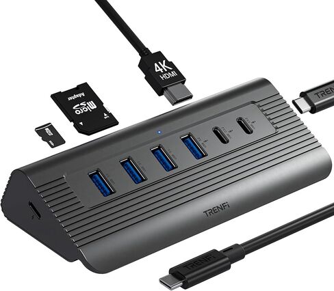 موزع USB C 10 في 1، محطة إرساء USB 3.2 Gen2 بسرعة 10 جيجابت في الثانية مع HDMI 4K 60 هرتز، 100 وات PD، قارئ SD/TF، ​​كابل قابل للفصل 2.2 قدم - تصميم من الألومنيوم لأجهزة الكمبيوتر المحمول MacBook Pro/Air M1-M5، Mac Mini، iPad Pro in Kuwait