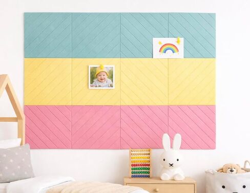 Felt Bulletin Board Tiles - Large 47" x 35" Cork Board Alternative with 60 Adhesive Tabs and 50 Pushpins, Wall Panels for Office, Home, Nursery, and Dorm Decor, Wall Organizer -12-Pack (Sherbet) in Saudi Arabia