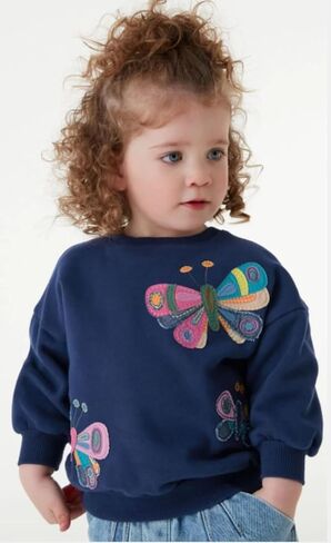Girls Crewneck Butterfly Sweatshirt Baby Fleece Long Sleeve Pullover Sweater Kids Fall Winter Warm Shirts Clothes in Saudi Arabia
