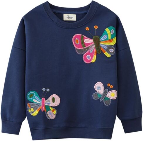 Girls Crewneck Butterfly Sweatshirt Baby Fleece Long Sleeve Pullover Sweater Kids Fall Winter Warm Shirts Clothes in Saudi Arabia