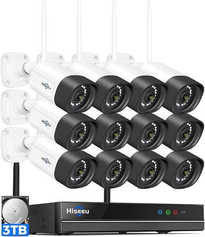 Hiseeu Wireless Security Camera Outdoor,5MP 8 Cam-Kit, Wireless WiFi 2-Way Audio Camera[Plug-in Play] Home Surveillance,Color Night Vision,IP66,3TB Storage,No-Monthly Fees in Saudi Arabia
