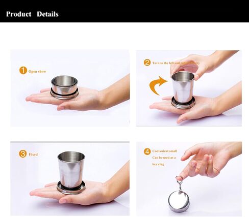 Outdoor Travel Collapsible Cup, Stainless Steel Folding Camping Cup, Portable Drinking Mug With Keychain for Hiking and Picnic (450ML) in Saudi Arabia