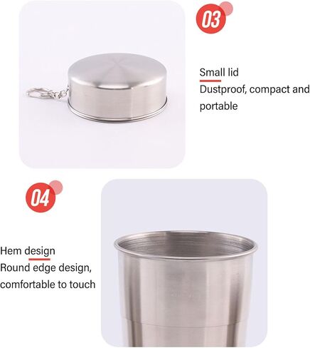 Outdoor Travel Collapsible Cup, Stainless Steel Folding Camping Cup, Portable Drinking Mug With Keychain for Hiking and Picnic (450ML) in Saudi Arabia