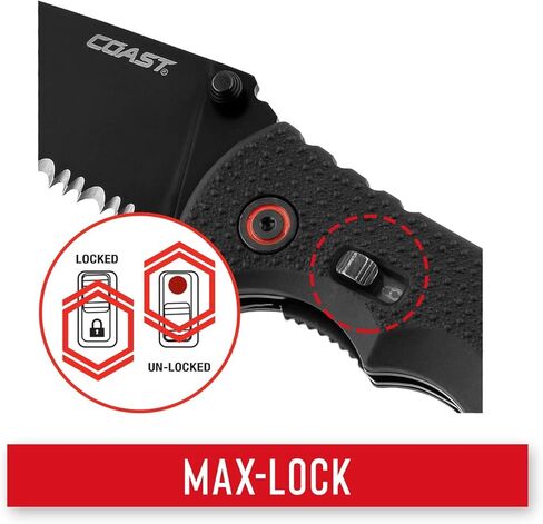 سكين COAST RX350 Blade Assist التكتيكي القابل للطي مع شفرة مسننة من الفولاذ المقاوم للصدأ مقاس 3.625 بوصة in Kuwait