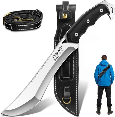Kukri Fixed Blade Knife - Heavy Duty Outdoor Knife with Back Strap Leather Sheath, Full Tang Survival Knives for Cutting Wood, Cleaning Brush, Present Men Gifts in Saudi Arabia