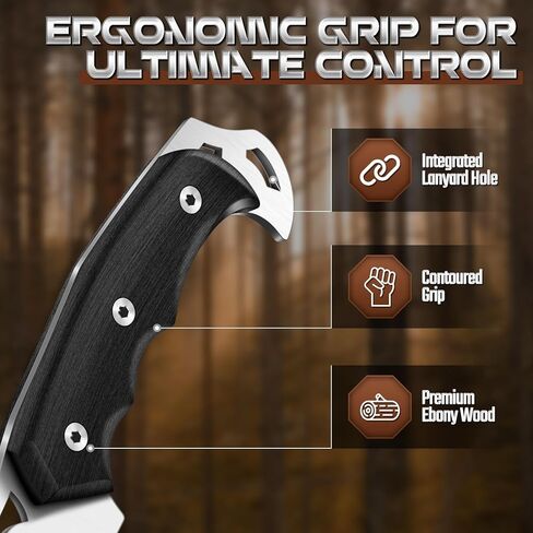 Kukri Fixed Blade Knife - Heavy Duty Outdoor Knife with Back Strap Leather Sheath, Full Tang Survival Knives for Cutting Wood, Cleaning Brush, Present Men Gifts in Saudi Arabia