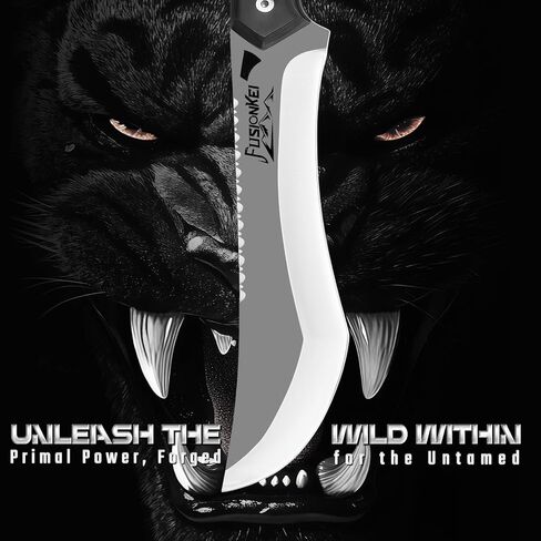 Kukri Fixed Blade Knife - Heavy Duty Outdoor Knife with Back Strap Leather Sheath, Full Tang Survival Knives for Cutting Wood, Cleaning Brush, Present Men Gifts in Saudi Arabia