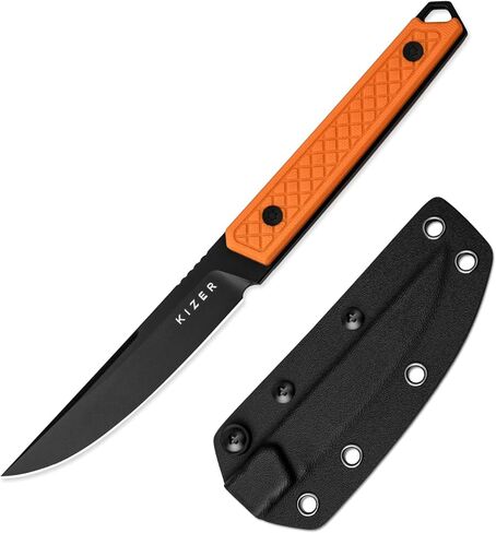 Kizer Kwaiken Fixed Blade Knife, 3.94" D2 Steel Hunting EDC with Orange G10 Handle, Survival Knife with Adjustable Sheath for Hiking Camping Outdoor Knives 1066A2 in Saudi Arabia