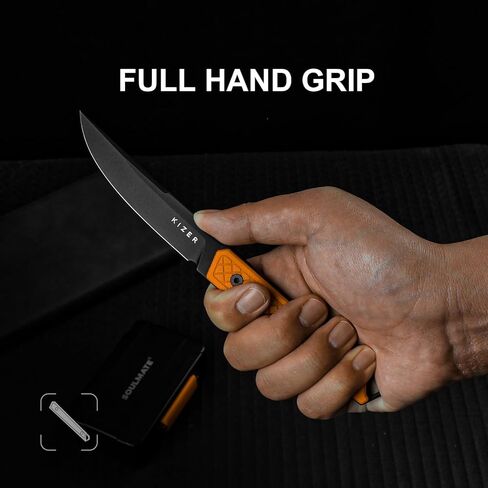 Kizer Kwaiken Fixed Blade Knife, 3.94" D2 Steel Hunting EDC with Orange G10 Handle, Survival Knife with Adjustable Sheath for Hiking Camping Outdoor Knives 1066A2 in Saudi Arabia