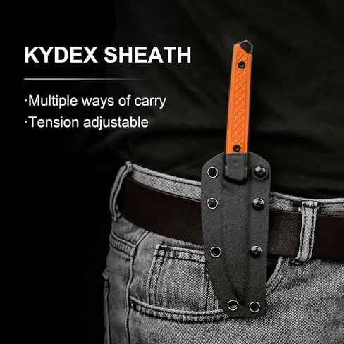 Kizer Kwaiken Fixed Blade Knife, 3.94" D2 Steel Hunting EDC with Orange G10 Handle, Survival Knife with Adjustable Sheath for Hiking Camping Outdoor Knives 1066A2 in Saudi Arabia