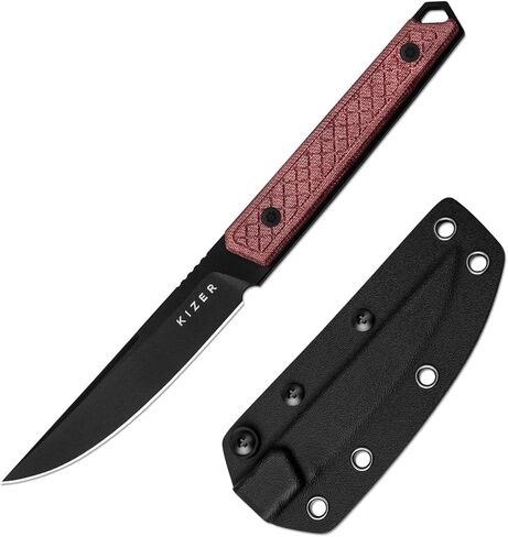 Kizer Kwaiken Fixed Blade Knife, 3.94" D2 Steel Hunting EDC with Orange G10 Handle, Survival Knife with Adjustable Sheath for Hiking Camping Outdoor Knives 1066A2 in Saudi Arabia