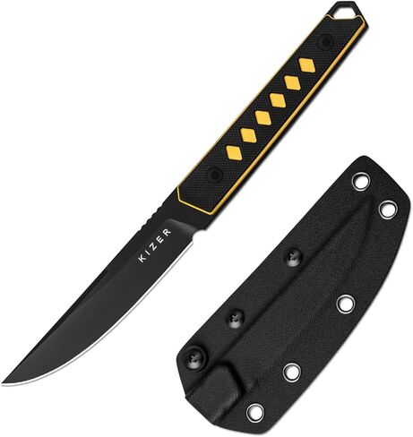 Kizer Kwaiken Fixed Blade Knife, 3.94" D2 Steel Hunting EDC with Orange G10 Handle, Survival Knife with Adjustable Sheath for Hiking Camping Outdoor Knives 1066A2 in Saudi Arabia