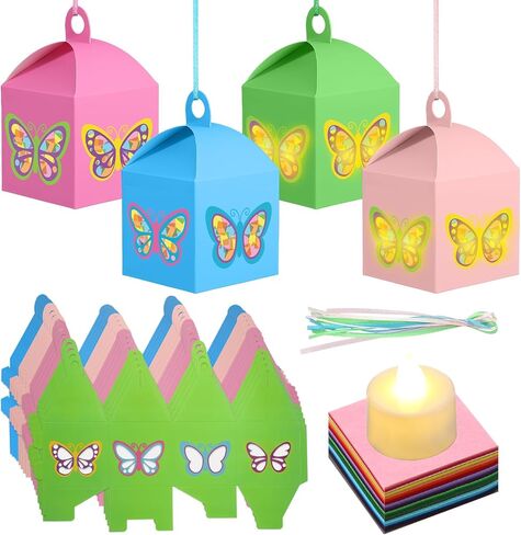 Simgoing 12 Sets Diwali Tissue Paper Crafts with LED Candle Light DIY Festival of Lights Lanterns Kits Bulk Deepawali Arts and Crafts for Diwali Party Decor Supplies Classroom Activities in Saudi Arabia