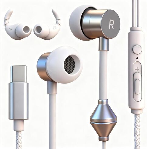 سماعات رأس أنبوبية USB-C | سماعات أذن سلكية مضادة للإشعاع خالية من EMF مع ميكروفون لحماية السمع | صوت عالي الدقة ومكالمات واضحة | التحكم في مستوى الصوت، محول USB C لأجهزة iPhone 15 وAndroid والكمبيوتر المحمول in Kuwait