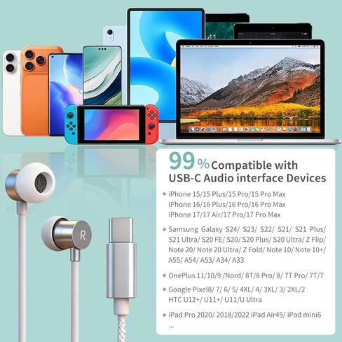 سماعات رأس أنبوبية USB-C | سماعات أذن سلكية مضادة للإشعاع خالية من EMF مع ميكروفون لحماية السمع | صوت عالي الدقة ومكالمات واضحة | التحكم في مستوى الصوت، محول USB C لأجهزة iPhone 15 وAndroid والكمبيوتر المحمول in Kuwait