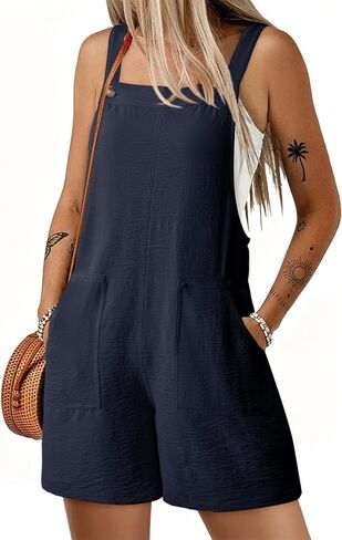 Dokotoo Women's Casual Rompers Loose Overalls One Piece Sleeveless Wide Leg Short Pant Jumpsuits With Pockets in Saudi Arabia