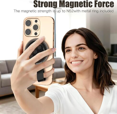 حلقة هاتف مغناطيسية لمقبض MagSafe [مصاصة] [مغناطيس فائق] [مقبض حامل هاتف مغناطيسي متوافق مع حوامل السيارة] ملحق Mag Safe لهاتف iPhone 17/16/15/14/13 Pro Max Plus، أسود in Saudi Arabia