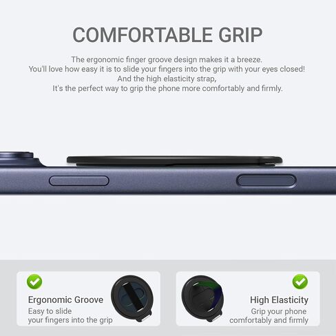 Grat 4 for Magsafe Magnetic Phone Grip Stand, 360° Rotatable Elastic Strap Loop, Detachable Ultra-Thin Aluminum Ring Kickstand Compatible with iPhone 17 Pro Max Air 16 15 14 13 12, Black in Saudi Arabia