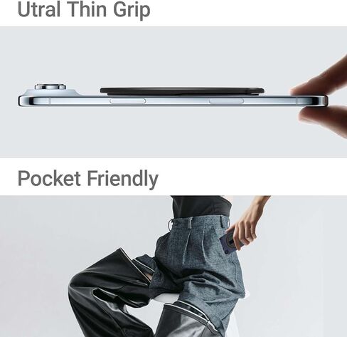 Grat 4 for Magsafe Magnetic Phone Grip Stand, 360° Rotatable Elastic Strap Loop, Detachable Ultra-Thin Aluminum Ring Kickstand Compatible with iPhone 17 Pro Max Air 16 15 14 13 12, Black in Saudi Arabia