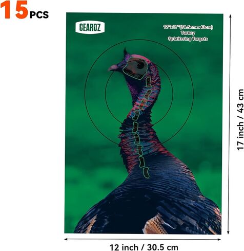 Turkey Targets for Shotgun Patterning, 15PCS 12"x17" Splatter Target Stickers for Turkey Shooting Practice, Pre-Game Realistic Animal Target Self-Adhesive Reactive Paper Stickers for Practice in Saudi Arabia