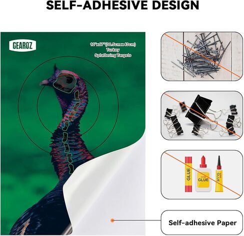 Turkey Targets for Shotgun Patterning, 15PCS 12"x17" Splatter Target Stickers for Turkey Shooting Practice, Pre-Game Realistic Animal Target Self-Adhesive Reactive Paper Stickers for Practice in Saudi Arabia