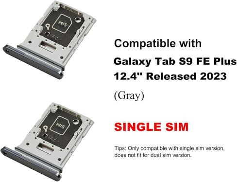 قطعتان بديلتان لبطاقة SIM واحدة لجهاز Galaxy Tab S9 FE Plus، حامل فتحة بطاقة SIM واحدة متوافق مع Samsung Tab S9 FE Plus (رمادي) in Saudi Arabia