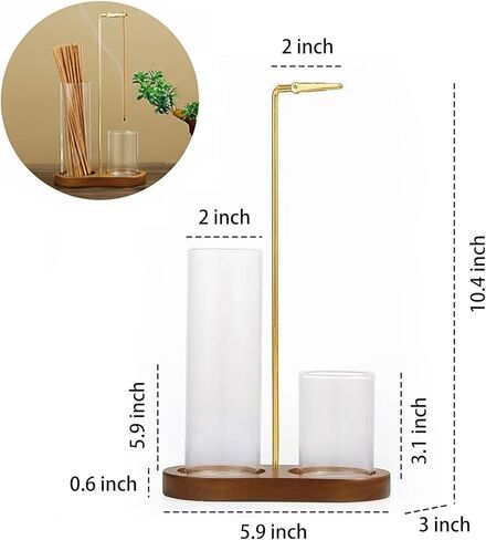 2-in-1 Incense Stick Holder with Glass Ash Catcher, Dual Glass Cups & Metal Clip, Minimalist 8-Shaped Wooden Base, Home Decor Gift (Dark Base) in Saudi Arabia