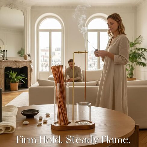 2-in-1 Incense Stick Holder with Glass Ash Catcher, Dual Glass Cups & Metal Clip, Minimalist 8-Shaped Wooden Base, Home Decor Gift (Dark Base) in Saudi Arabia