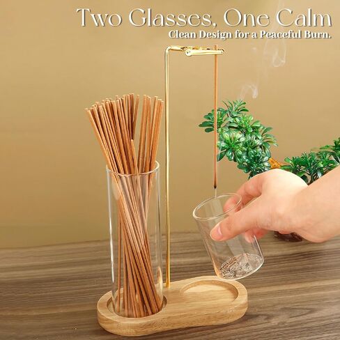 2-in-1 Incense Stick Holder with Glass Ash Catcher, Dual Glass Cups & Metal Clip, Minimalist 8-Shaped Wooden Base, Home Decor Gift (Dark Base) in Saudi Arabia
