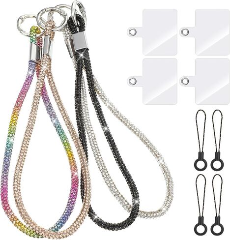 4 Pcs Luxury Diamond Phone Wrist Strap, Bling Rhinestone Keychain Wristlet for Phone Case Glitter Straps Wrist Lanyard for Wallet Credit Card Holder Women Charms Strap in Kuwait