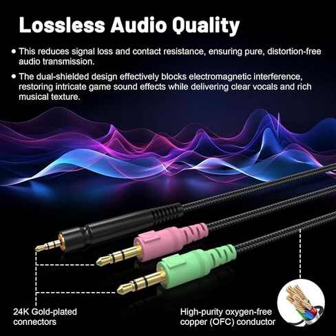كابل GSP 600 متوافق مع Sennheiser GSP 600، GSP 350، GSP 500، GSP 670، Game ONE، Game Zero، G4ME ONE، G4ME Zero، PC 373D، PC 37X Gaming Headphones، 6.56 قدم in Kuwait