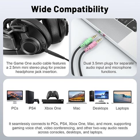 كابل GSP 600 متوافق مع Sennheiser GSP 600، GSP 350، GSP 500، GSP 670، Game ONE، Game Zero، G4ME ONE، G4ME Zero، PC 373D، PC 37X Gaming Headphones، 6.56 قدم in Kuwait
