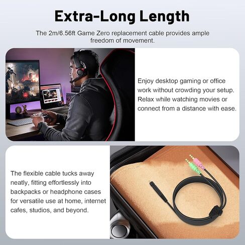 كابل GSP 600 متوافق مع Sennheiser GSP 600، GSP 350، GSP 500، GSP 670، Game ONE، Game Zero، G4ME ONE، G4ME Zero، PC 373D، PC 37X Gaming Headphones، 6.56 قدم in Kuwait