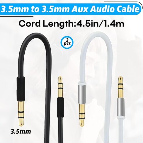 كابل صوت 3.5 ملم متوافق مع Beats Solo 2/3/4، متوافق مع Studio Pro، متوافق مع Sony WH-1000XM4/XM5/CH720N والمزيد مع مقبس 3.5 ملم (بدون ميكروفون) (أسود وأبيض) in Kuwait