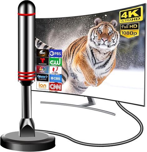 TV Antenna Indoor for Long Range, HD Digital Antenna with Strong Magnetic Base, Antenna for Smart TV for Easy Installation and All Smart/Old TVs, Supports 4K 1080P in Saudi Arabia