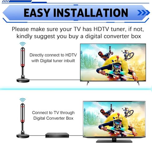 TV Antenna Indoor for Long Range, HD Digital Antenna with Strong Magnetic Base, Antenna for Smart TV for Easy Installation and All Smart/Old TVs, Supports 4K 1080P in Saudi Arabia