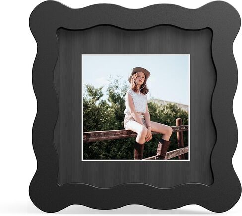 4x6 Picture Frame with Mat for 3.5x5, Wavy Edge Wooden Real Glass Photo Frame for Tabletop and Wall Hanging, Black, 1 Pack in Saudi Arabia