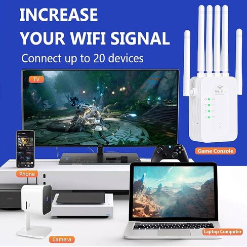 WiFi Extender Signal Booster, WiFi Extender with Ethernet Port, WiFi Booster Dual Band 2.4GHz, Up to 12000 Sq.ft and 60 Devices, Stable Internet Performance, White in Saudi Arabia