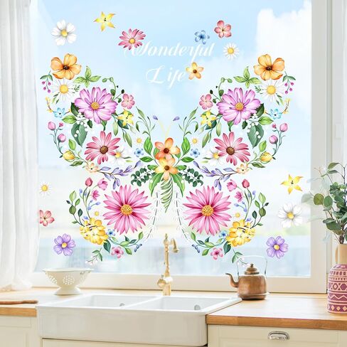 Supzone Spring Cherry Blossom Flowers Window Clings Valentine's Day Pink Hanging Flower Window Decals Anti-Collision Static Stickers for Women Girls Room Decor in Saudi Arabia
