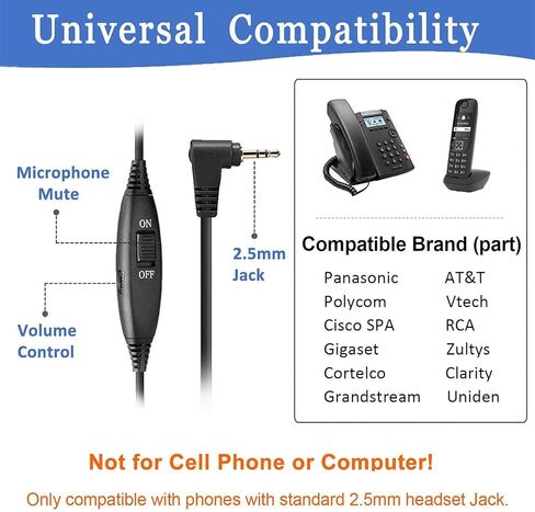 Callez Phone Headset with Noise Cancelling Microphone and Volume Control, Office 2.5mm Telephone Headsets Compatible with Panasonic AT&T ML17929 Vtech Uniden Cisco Grandstream Cordless Phones in Saudi Arabia