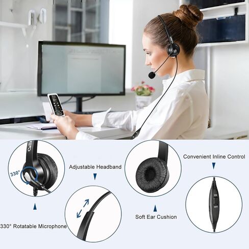 Callez Phone Headset with Noise Cancelling Microphone and Volume Control, Office 2.5mm Telephone Headsets Compatible with Panasonic AT&T ML17929 Vtech Uniden Cisco Grandstream Cordless Phones in Saudi Arabia