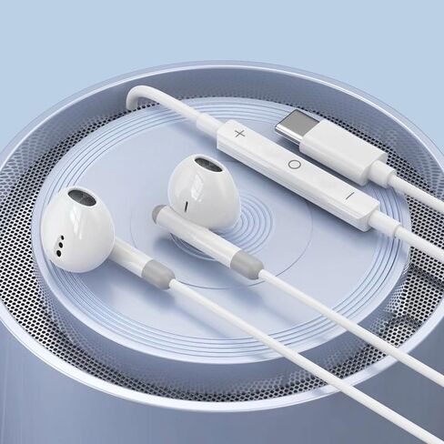 سماعات رأس مزودة بمقبس USB-C، وسادات أذن سلكية مع جهاز تحكم مدمج للتحكم في الموسيقى والمكالمات الهاتفية ومستوى الصوت، صوت جهير محسّن، مريح وخفيف الوزن مناسب للتنقل في المنزل والمكتب، أبيض in Saudi Arabia