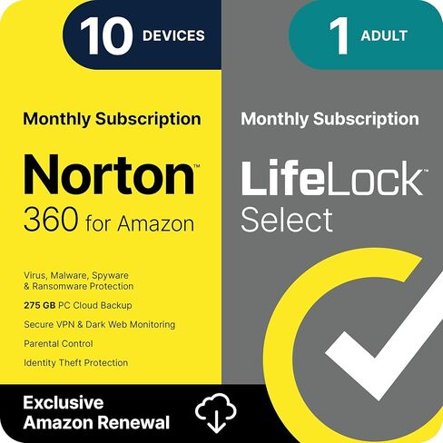 Norton 360 with LifeLock Select Bundle, 1 Month Subscription - 10 Devices - All-in-One Protection for your Devices, Online Privacy, and Identity, Activation Required [Subscription] in Saudi Arabia