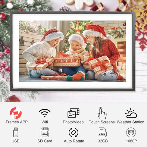 Frameo White 10.1 Inch Smart WiFi Digital Photo Frame,Digital Picture Frame Wi-Fi with 32GB Storage & SD Slot, Electronic Picture Frame IPS Touch Screen with Auto-Rotate, Gifts for Mom, House Warming in Saudi Arabia